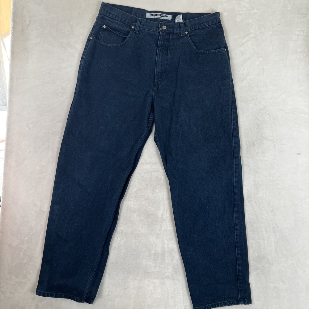 VTG Anchor Blue Baggy Jeans Mens 38x32 Blue Relaxed Tapered Denim Dark Wash READ